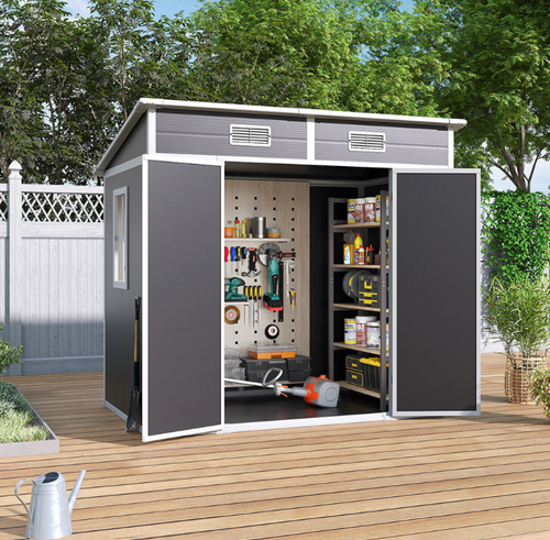 194.1cm Outdoor Plastic Garden Storage Shed 194 L x 123 W x 183cm H