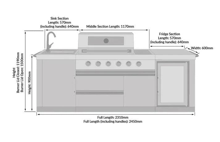 Buschbeck Oxford 4 Burner Gas BBQ Outdoor Kitchen with Fridge and Sink